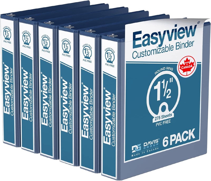Davis Group Easyview Premium 3-Ring Binders with Clear-View Covers and Round Rings, Binders for School or Office, 1.5 Inch, Pack of 6, Royal Blue - Image 1